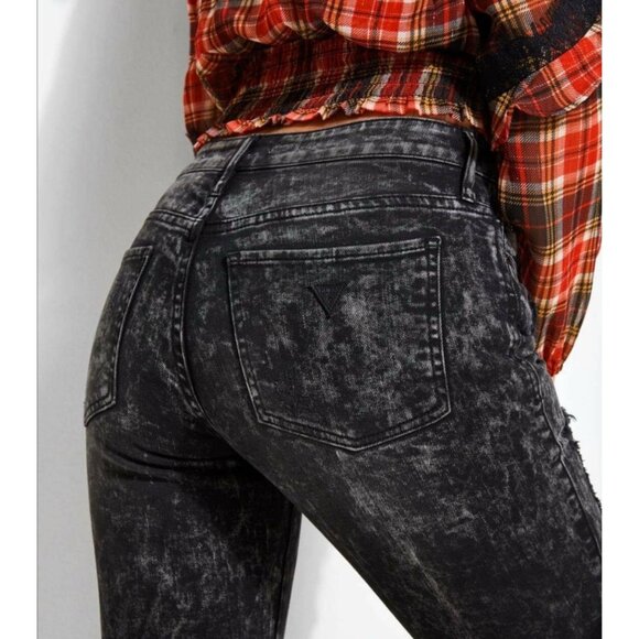 Guess Women’s Mid Rise sexy Curve Skinny Jeans Black Destroy Embroidered Size 27 - Picture 4 of 12